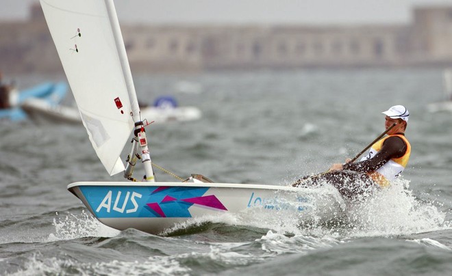 Tom Slingsby (AUS) competing in the Men’s One Person Dinghy (Laser) event in The London 2012 Olympic Sailing Competition.<br />
<br />
 © onEdition http://www.onEdition.com